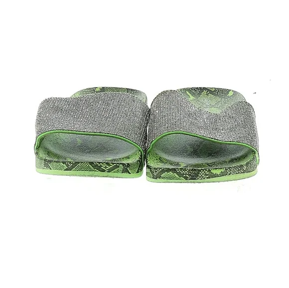 Green Snake Print Slides With Rhinestones - Picture 2 of 2